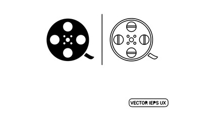 Vintage Film Reel Icon Set Black and White Vector Graphics.