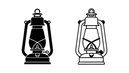 Vintage Kerosene Lanterns Classic Lighting Icons in Black and White.