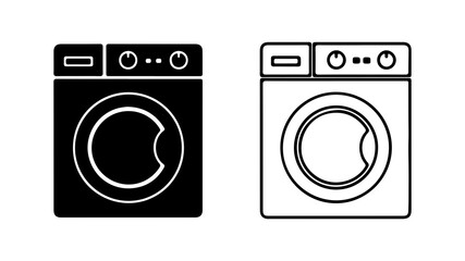 Washing machine icon set in solid and outline styles 1.