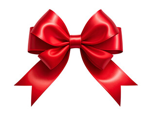Fototapeta premium Realistic Red Gift Bow with Flowing Ribbon, Front View, White Background PNG