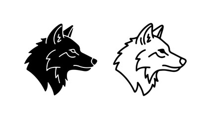 Wolf head silhouette design in black and white perfect for logos and emblems.