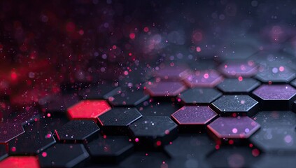 Abstract hexagonal pattern with vibrant pink and red highlights.  