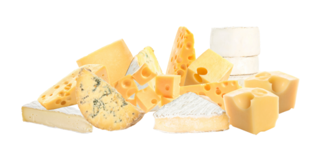 various cheeses displayed on transparent background