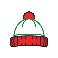 Red and Green Winter Beanie Icon Illustration hat pompom cuff clothing apparel fashion accessories vector graphic design element