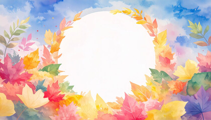 Obraz premium 紅葉したカラフルな秋の葉っぱのフレーム