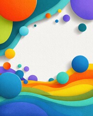 Abstract background with layered, colorful circles and wavy lines