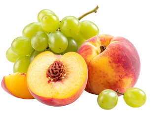 Fresh, ripe peaches and green grapes