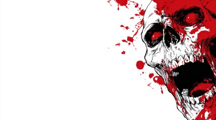 Intense Skull Artwork with Red Splashes and Grunge Background