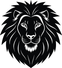 Fototapeta premium Lion Head Vector Illustration in Black and White with Detailed Mane