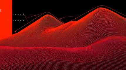 Abstract Data Landscape with Red Gradient and Line Chart Overlay