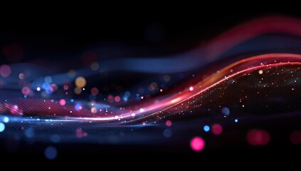 Obraz premium Abstract digital waves with glowing particles. Dynamic, flowing forms