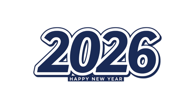 Bold blue 2026 typography with happy new year message on black background