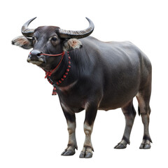 Majestic water buffalo standing tall against a solitary colored plain, exuding strength and