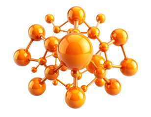 3D Glossy Orange Molecule Icon with Atomic Structure, Isolated on White Background PNG