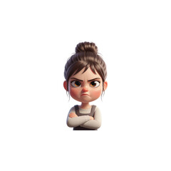 3D Render of Angry Girl with Arms Crossed mad frustrated upset child kid expression emotion face portrait illustration cartoon 3d model