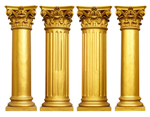 Obraz premium Golden Antique Columns in a Row on Transparent Background with Ornate Capitals and Vertical Fluting Detailing Reflecting Light for Architectural and Decorative Purposes