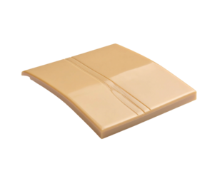 Light beige rectangular candy bar, slightly curved edges, a visible seam