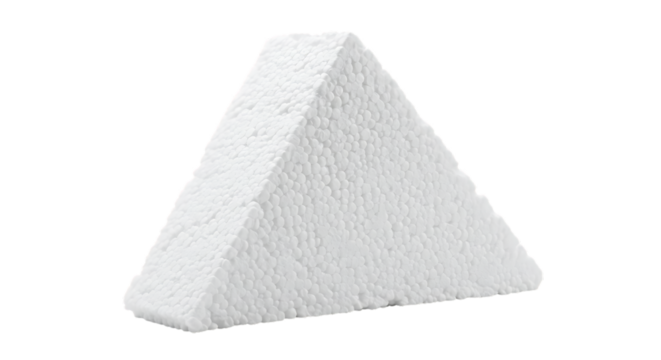 A stark white triangular prism object isolated on a solid black background