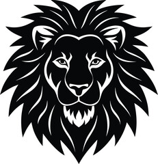Lion Head Vector Illustration in Black and White with Detailed Mane