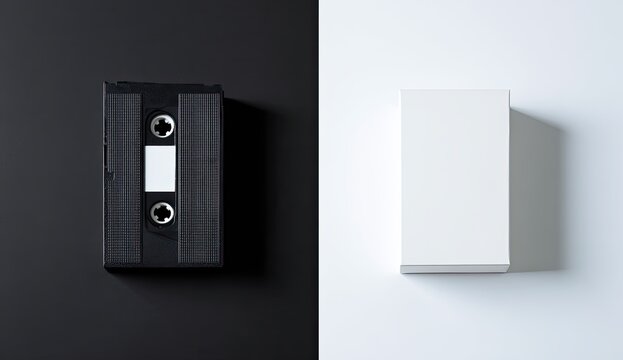 Black and white cassette and box - Powered by Adobe