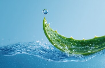 Aloe vera leaf emerging from water