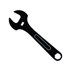 Simple black and white illustration of an adjustable wrench for mechanical tasks, wrench silhouette vector illustration