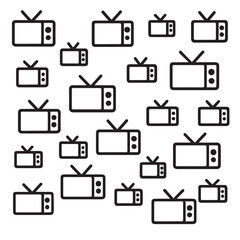 Creative background featuring retro television icons with black outline TV symbols in various sizes on white backdrop perfect for media entertainment broadcasting design and digital projects