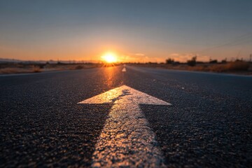 Asphalt road arrow at sunset (3)
