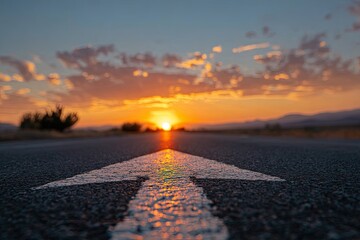 Asphalt road arrow at sunset (2)