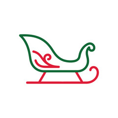 Green and Red Christmas Sleigh Icon santa holiday winter design illustration graphic vector line art simple xmas celebration festival