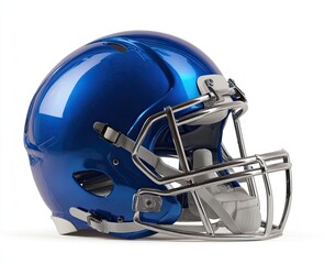 Fototapeta premium Glossy blue football helmet, side view, with chrome facemask