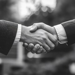 Closeup of a handshake between two business partners, symbolizing agreement, partnership, and successful collaboration