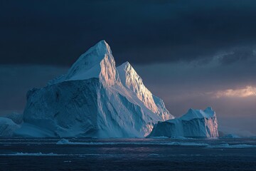 Majestic iceberg illuminated by dramatic sunset