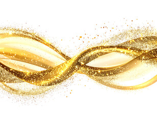 Gold swirling ribbons with glittering particles