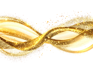 Gold swirling ribbons with glittering particles