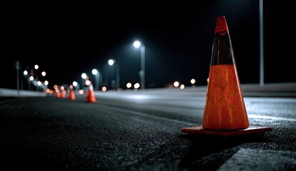 Road cone at night