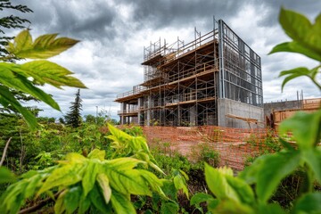 Fototapeta premium Construction site under cloudy sky