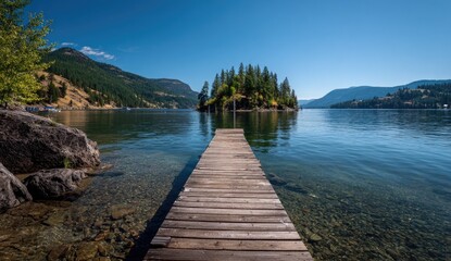 Fototapeta premium Tranquil lake vista with wooden dock