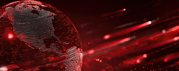 Abstract representation of North America on a globe with red digital elements