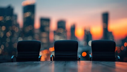 Empty conference room table at sunset