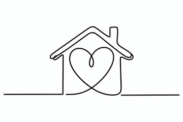 Symbol of home and love in a continuous line drawing