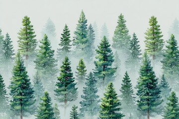 Obraz premium Misty forest of pine trees