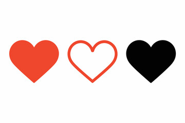 Three stylized heart icons representing love, choice, and emotion on a white background