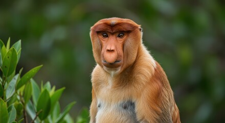Naklejka premium Proboscis monkey portrait in natural habitat