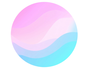 Circular graphic with soft pastel pink and blue waves