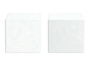 Two white cubic objects, side-by-side