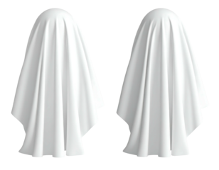 Two draped white shrouds, seemingly ghost-like figures
