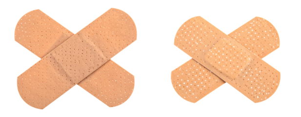 Two Beige Medical Adhesive Plasters Isolated Against A Transparent Background Showing Detailed Texture and Surface