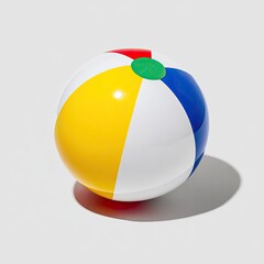 A colorful beach ball sits on a plain background