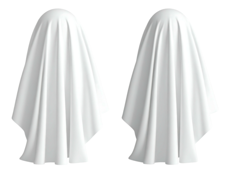 Two draped white shrouds, seemingly ghost-like figures